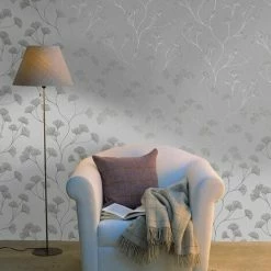 Floral Wallpaper Flowers Grey Silver Metallic Shimmer Holden Decor Ginkgo -HOLDEN DECOR Shop 11317887 3