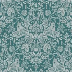 HOLDEN DECOR Animal Print Floral Wallpaper Flowers Hedgehogs Rabbits Butterflies Dark Green