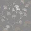 Floral Wallpaper Flowers Grey Rose Gold Metallic Shimmer Holden Decor Ginkgo