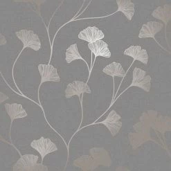 Floral Wallpaper Flowers Grey Rose Gold Metallic Shimmer Holden Decor Ginkgo