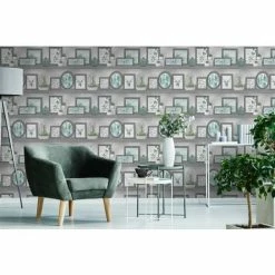 HOLDEN DECOR Stag Frames Wallpaper Animal Print Pheasant Floral Flowers Grey Teal Holden -HOLDEN DECOR Shop 11328135 2