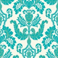 Velvet Flock Damask Wallpaper Turquoise Cream Metallic Paste Wall Holden Decor