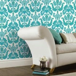 Velvet Flock Damask Wallpaper Turquoise Cream Metallic Paste Wall Holden Decor -HOLDEN DECOR Shop 11481244 3
