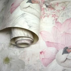 HOLDEN DECOR Glitter Swans Wallpaper Pink White Silver Damask Floral Textured Cygnet Holden -HOLDEN DECOR Shop 11942578 3