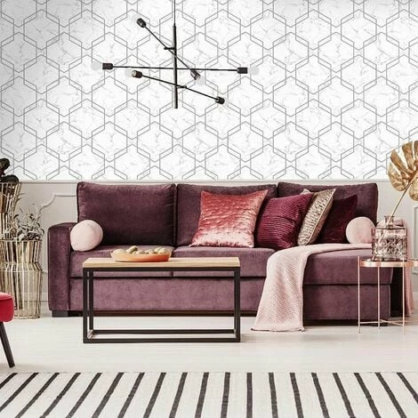 Hexagon Geometric Marble Wallpaper Grey Metallic Silver Washable Holden Decor Hexagon Geometric Marble Wallpaper Grey Metallic Silver Washable Holden Decor -HOLDEN DECOR Shop 11942579 2