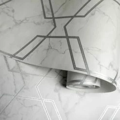 Hexagon Geometric Marble Wallpaper Grey Metallic Silver Washable Holden Decor 4 Hexagon Geometric Marble Wallpaper Grey Metallic Silver Washable Holden Decor -HOLDEN DECOR Shop 11942579 3
