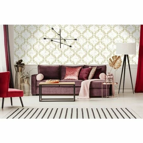 Hexagon Geometric Marble Wallpaper Pink Metallic Gold Silver Holden Decor Hexagon Geometric Marble Wallpaper Pink Metallic Gold Silver Holden Decor -HOLDEN DECOR Shop 11942585 2
