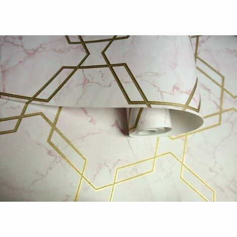 Hexagon Geometric Marble Wallpaper Pink Metallic Gold Silver Holden Decor Hexagon Geometric Marble Wallpaper Pink Metallic Gold Silver Holden Decor -HOLDEN DECOR Shop 11942585 3