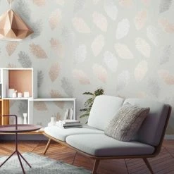 HOLDEN DECOR Feathers Wallpaper Glitter Metallic Rose Gold Silver Grey Textured Holden -HOLDEN DECOR Shop 12949144 3