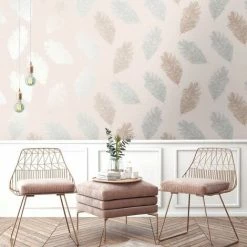 HOLDEN DECOR Feathers Wallpaper Glitter Metallic Rose Gold Silver Blush Pink Textured Holden -HOLDEN DECOR Shop 12949145 3