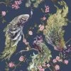Menali Peacock Glitter Wallpaper Blue Pink Birds Leaf Floral Vinyl Holden Decor