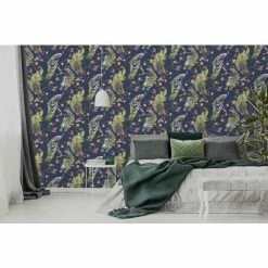 Menali Peacock Glitter Wallpaper Blue Pink Birds Leaf Floral Vinyl Holden Decor -HOLDEN DECOR Shop 13455361 3
