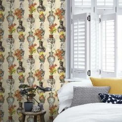 Kyoto Oriental Vases Flowers Wallpaper Cream Silver Metallic Holden Decor Imari -HOLDEN DECOR Shop 13979149 3