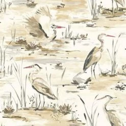HOLDEN DECOR Cranes Reeds Floral Wallpaper Red White Beige Grey Watercolour Paste Wall Holden