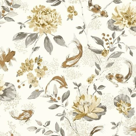 Koi Carp Water Lilies Floral Wallpaper Beige White Fish Paste Wall Holden Decor Koi Carp Water Lilies Floral Wallpaper Beige White Fish Paste Wall Holden Decor -HOLDEN DECOR Shop 14000561 1