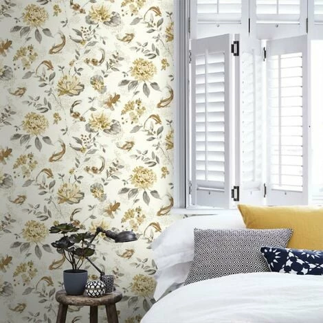 Koi Carp Water Lilies Floral Wallpaper Beige White Fish Paste Wall Holden Decor Koi Carp Water Lilies Floral Wallpaper Beige White Fish Paste Wall Holden Decor -HOLDEN DECOR Shop 14000561 2
