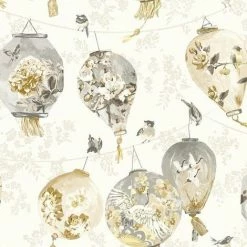 HOLDEN DECOR Oriental Lantern Birds Clouds Wallpaper Beige Grey Paste The Wall Holden Kyoto