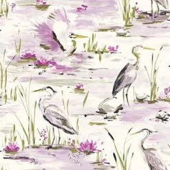 HOLDEN DECOR Cranes Reeds Floral Wallpaper White Heather Lime Watercolour Paste Wall Holden