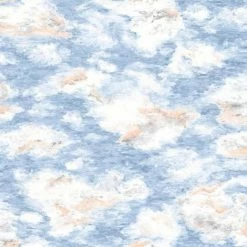 Coral Blue Sky Clouds Wallpaper Watercolour Effect Paste Wall Holden Decor Kumo