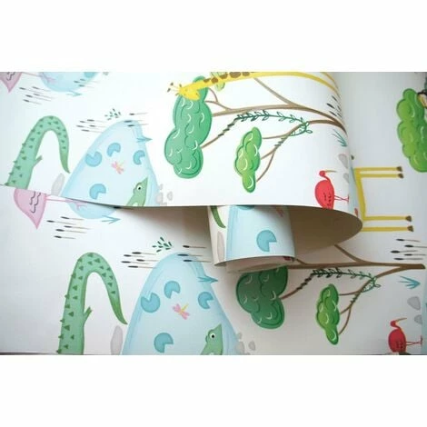 Crocodile Lake Children's Wallpaper White Animal Print Hippo Zebra Holden Decor Crocodile Lake Children's Wallpaper White Animal Print Hippo Zebra Holden Decor -HOLDEN DECOR Shop 14673299 2
