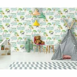 Crocodile Lake Children's Wallpaper White Animal Print Hippo Zebra Holden Decor 4 Crocodile Lake Children's Wallpaper White Animal Print Hippo Zebra Holden Decor -HOLDEN DECOR Shop 14673299 3
