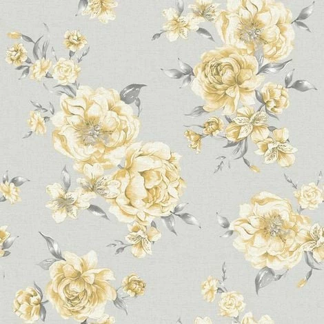 Peony Yellow Light Grey Floral Wallpaper Roses Flowers Painterly Holden Decor Peony Yellow Light Grey Floral Wallpaper Roses Flowers Painterly Holden Decor -HOLDEN DECOR Shop 14750453 1