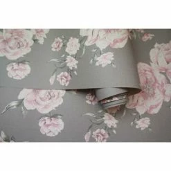 Peony Pink Dark Grey Floral Wallpaper Roses Leaf Flowers Painterly Holden Decor -HOLDEN DECOR Shop 14750454 3