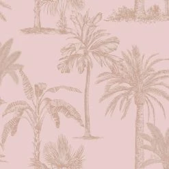 Palm Tree Wallpaper Blush Pink Rose Gold Metallic Tropical Shimmer Holden Decor