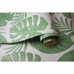 Riviera Tropical Leaf Wallpaper Grey Green Gold Metallic Textured Holden Decor -HOLDEN DECOR Shop 14835626 3