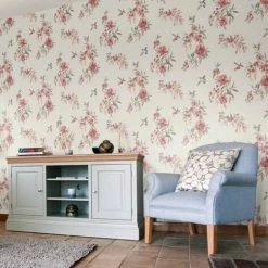 Mika Red Orange Grey Wallpaper Holden Decor Floral Birds Metallic Trellis -HOLDEN DECOR Shop 27754114 3