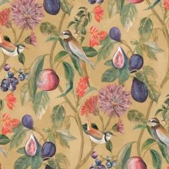 HOLDEN DECOR Aruba Ochre Wallpaper Floral Birds Fruit Flowers Matt Smooth Finish Non-Woven