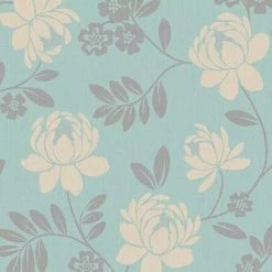 Floral Textured Wallpaper Holden Decor Cream Teal Grey Silver Flower Metallic