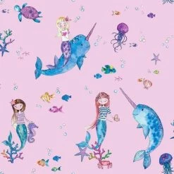 HOLDEN DECOR Narwhals Mermaids Wallpaper Holden Pink Ocean Sea Life Fish Girls Glitter