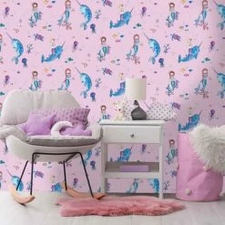 HOLDEN DECOR Narwhals Mermaids Wallpaper Holden Pink Ocean Sea Life Fish Girls Glitter -HOLDEN DECOR Shop 28720160 3