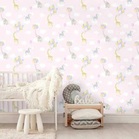HOLDEN DECOR Animal Balloons Wallpaper Holden Kids Pink Giraffe Elephant Animals Clouds HOLDEN DECOR Animal Balloons Wallpaper Holden Kids Pink Giraffe Elephant Animals Clouds -HOLDEN DECOR Shop 28765072 3