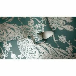 Glistening Peacock Emerald Green Wallpaper Metallic Bronze Holden Decor Bird Trees Feather -HOLDEN DECOR Shop 29297120 4