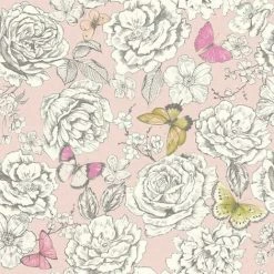 Frieda Wallpaper Holden Decor Pink Floral Butterfly Grey Pink Paste The Wall