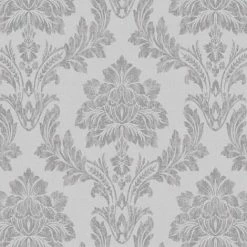 Salvador Wallpaper Holden Decor Damask Floral Silver Grey Metallic Textured