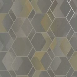 HOLDEN DECOR Asik Geometric Wallpaper Holden Grey Yellow Metallic Modern Contemporary