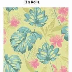 HOLDEN DECOR 3 Rolls Panama Wallpaper Flowers Floral Luxury Paste The Wall Lime Teal Holden