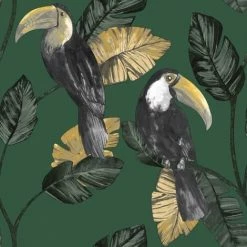 HOLDEN DECOR Toucan Trail Wallpaper Holden Jungle Tropical Birds Green Palm Leaf