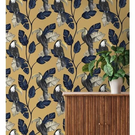 HOLDEN DECOR Toucan Trail Wallpaper Holden Jungle Tropical Birds Ochre Yellow Palm Leaf HOLDEN DECOR Toucan Trail Wallpaper Holden Jungle Tropical Birds Ochre Yellow Palm Leaf -HOLDEN DECOR Shop 31559534 4
