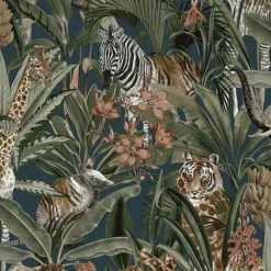 Safari Fusion Jungle Tropical Animal Navy Holden Decor Wallpaper