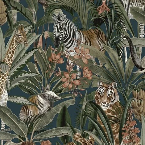 Safari Fusion Jungle Tropical Animal Navy Holden Decor Wallpaper Safari Fusion Jungle Tropical Animal Navy Holden Decor Wallpaper -HOLDEN DECOR Shop 32990668 1