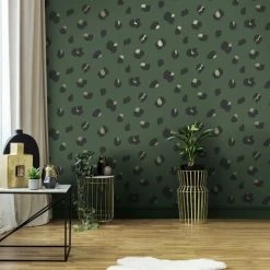 HOLDEN DECOR Green Large Leopard Spot Wallpaper Holden Animal Print Black Gold Metallic -HOLDEN DECOR Shop 33300682 3