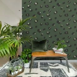 HOLDEN DECOR Green Large Leopard Spot Wallpaper Holden Animal Print Black Gold Metallic -HOLDEN DECOR Shop 33300682 4