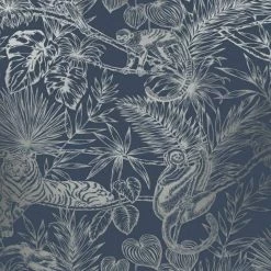 HOLDEN DECOR Sumatran Jungle Themed Wallpaper Glittery Finish Textured Wallcovering Navy