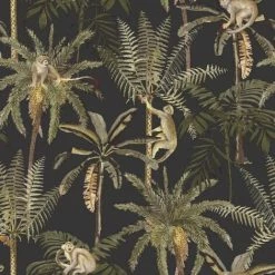 HOLDEN DECOR Holden Ateles Monkey Jungle Palms Botanical Wallpaper Feature Wall Smooth Finish