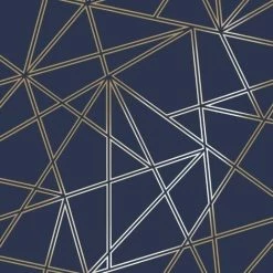Holden Decor - Paladium Geometric Metallic Apex Wallpaper - Navy / Gold - 90112