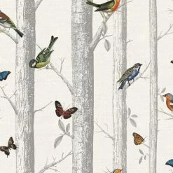 Holden Decor Epping Trees Forest Birds Butterflies Wallpaper-White / Multi-12231